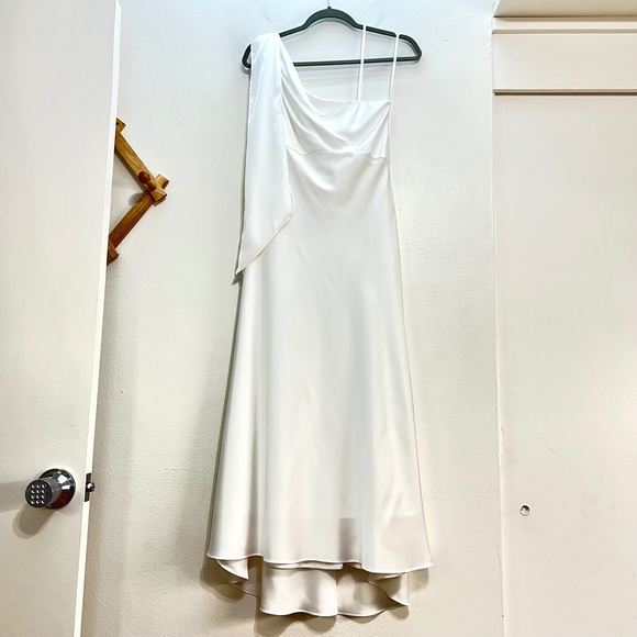 Mac Duggal 55387 One Shoulder Satin Midi Dress - Picture 3 of 12